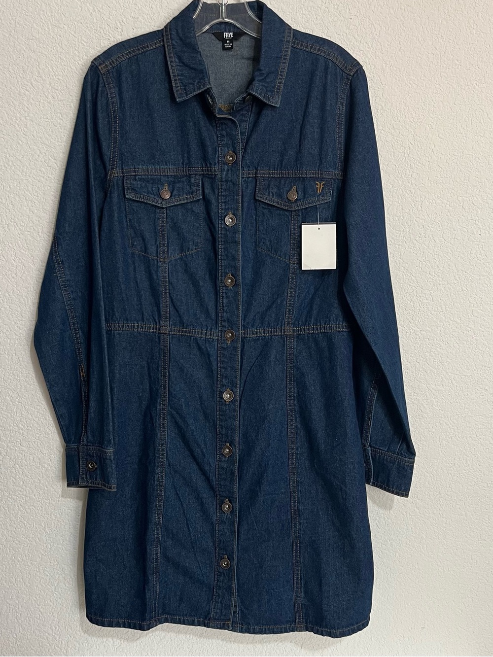 Frye Dark Wash Demin Western Dress Button Front Pockets New Medium - Picture 3 of 8